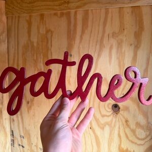 Handheld 'Gather' Script Wall Sign in Deep Red